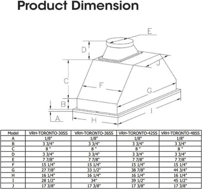 30" Vesta Toronto 1000 CFM Stainless Steel Insert