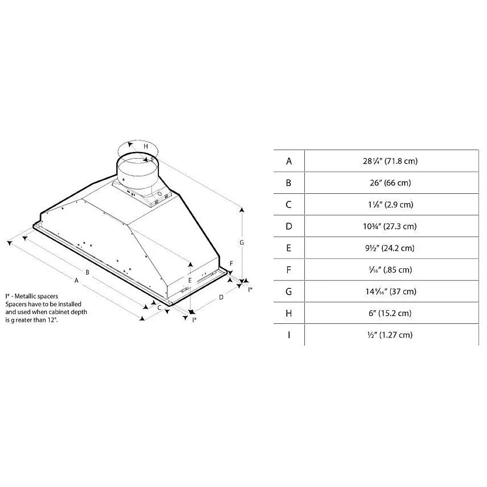 Elica EPR628S1 Cabinet Insert Range Hoods